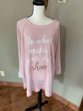 Active USA Pink Graphic Tunic Sweatshirt with Script and Metallic Accent
